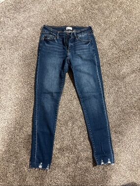 KanCan Dark Blue Skinny Jeans with Raw Hem